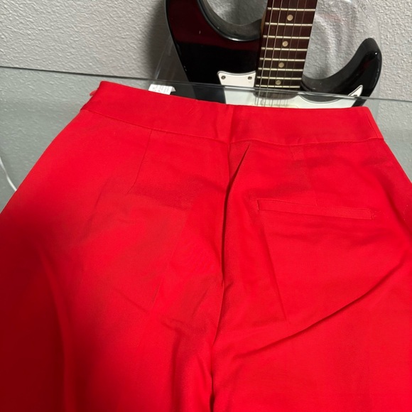 Zara Red Wide Leg Pants with White Buttons - Picture 4 of 5
